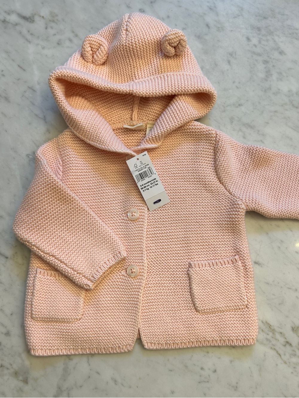 Baby Gap Hooded Knit Cardigan with Bear Ears - Light Pink